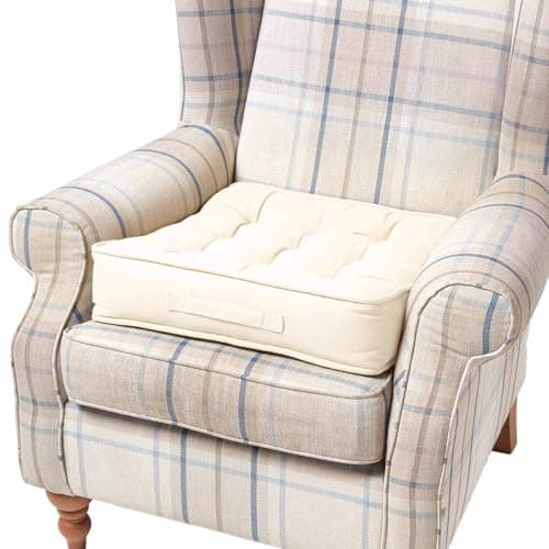 Image of Homescapes Booster Cushion for Chair Large Strong Square 50 cm with Support Thickness 10 cm Soft Touch Cotton Cushion for Elderly Postoperative and Maternity Cream