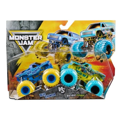 Image of Monster Jam Official 1:64 Scale Diecast Truck 2-Pack Series 33 Blue Thunder vs Bad News Travels Fast