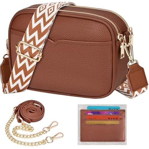Image of TEUEN Crossbody Bags for Women, Small Shoulder Handbags PU Leather with 2 Removable Wide Straps & Chain, Trendy Ladies Cross Body Bag Elegant Purses for Women with 4 Card Slots