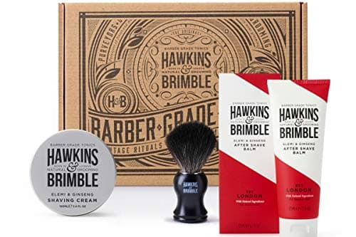 Image of Hawkins & Brimble Mens Shaving & Grooming - After Shave Balm, Shaving Brush & Shave Cream Good Lather Made with Natural Ingredients | Naturally Fragranced Awarding Winning (Gift Set)