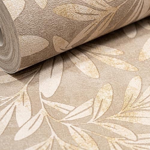 Image of SOPHIE LAURENCE Taupe Floral Willow Trail Vinyl Wallpaper | Neutral Textured Design | Paste The Wall | Washable | Bedroom, Living Room, Hallway, Feature Wall (10M x 0.53M Roll) Oriental