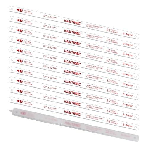 Image of HAUTMEC 300mm Hacksaw Blades 32 TPI – 10 Pack 12" Bi-Metal Replacement Blades with High-Speed Steel Teeth and Spring Steel Body, Professional Grade, Fits Most Hacksaw Frames, HT0018
