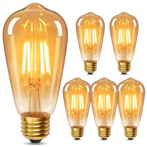 Image of YUNRRD Vintage Light Bulb E27 Screw LED Edison Bulb ST64,4W Equivalent to 40 Watt,Retro Amber Warm Glass Screw Lamp,2700K Warm White,Non-dimmable,LED Filament Lamp Squirrel Cage,Pack of 6