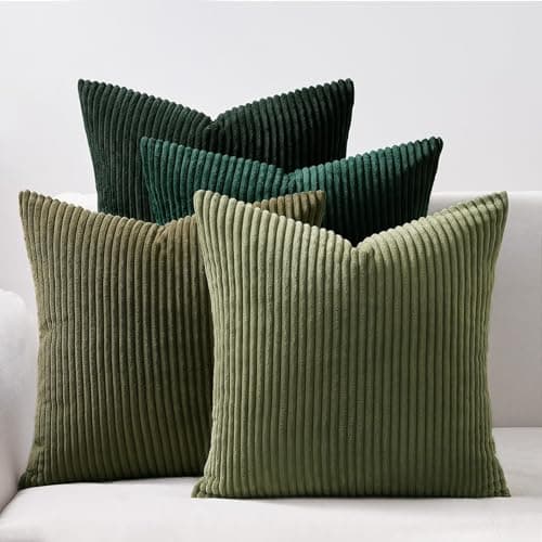 Image of Topfinel Dark Green Cushion Covers 40cm x 40cm Sofa Bed Colorful Cushions Soft Pillow Case 16x16 Corduroy Scatter Decorative Cushions Pillow Cover for Livingroom Bedroom Invisible Zipper,Set of 4