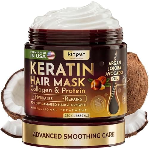 Image of Keratin Hair Mask for Dry, Damaged or Long Hair - Deep Conditioner Masque with Protein, Coconut, Jojoba & Avocado Oil – Collagen Treatment for Hair Growth & Hydration, Split Ends Repair, Color-Safe