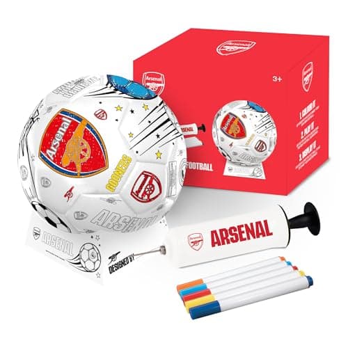 Image of Hy-Pro Officially Licensed Arsenal F.C. Scribble Ball – Size 2 Colour in Football with 5 Colouring Pens, Stand & Pump, Football Toys, Arsenal Gifts for Boys and Girls 3+