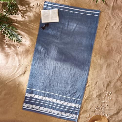 Image of Catherine Lansfield Anchors 90x180cm Cotton Extra Large Beach Towel Blue