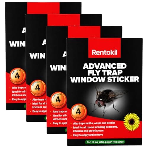 Image of 4 Pack Rentokil Advanced Fly Trap Window Stickers, Sticky Window Fly Catcher Traps for Home, Indoor Insect Traps for Flies Gnats Moths & Wasps, Easy Apply Adhesive Stickers