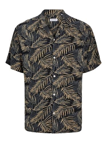 Image of JACK&JONES PLUS Jjejeff Tropical AOP Resort Shirt SN PLS, Black, 5XL