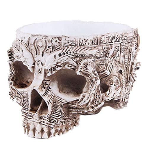 Image of VOANZO Resin Human Skull Ashtray Home Ornaments for Scary Halloween Decorations, Decorative Skulls, Skeletons Figurines for Bar Accessories, Smoking Room Decor for Smokers