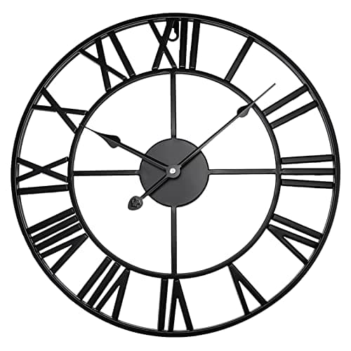 Image of Crystals Open Face Large Outdoor Garden Wall Clock, Giant Big Roman Numerals - 60CM (Black)