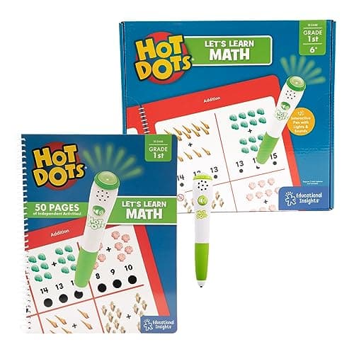 Image of Learning Resources Hot Dots Let’s Learn Math 1st Grade Activity Book & Interactive Pen with Instant Feedback, Over 100 Activities, Ages 6+