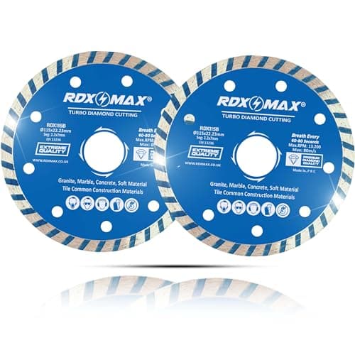 Image of RDXMAX ® 115mm Diamond Cutting Discs for Angle Grinder-Super Thin Fast,Clean Cut on Porcelain,Granite,Marble,Concrete,Tiles,Stones,Bricks & Ceramics-4.5" Wheel -Size 115 x2.2 x22.23mm- (2 Pack)