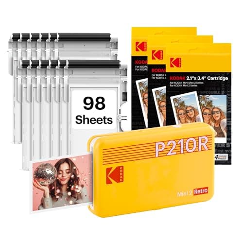 Image of KODAK Mini 2 Retro 2x3 Portable Photo Printer, 98 Sheets, Bluetooth Smartphone Printer for iPhone & Android, Instant Color Prints, 4PASS Dye Sublimation, Yellow