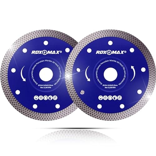 Image of RDXMAX ® 115mm Diamond Cutting Discs for Angle Grinder - Super Thin, Fast & Clean Cut on Porcelain, Granite, Marble, Concrete, Tiles, Stones, Bricks & Ceramics- 4.5" Wheel - Size 115 x 1.2 x 22.23mm