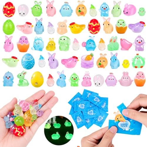 Image of Hysagtek 100pcs Easter Blind Bags - Easter Mini Resin Animals Kit Glow-in-the-Dark Resin Figures for Egg Hunts, Basket Fillers & Dollhouse | Bunny, Chick, Egg & Gnome Designs