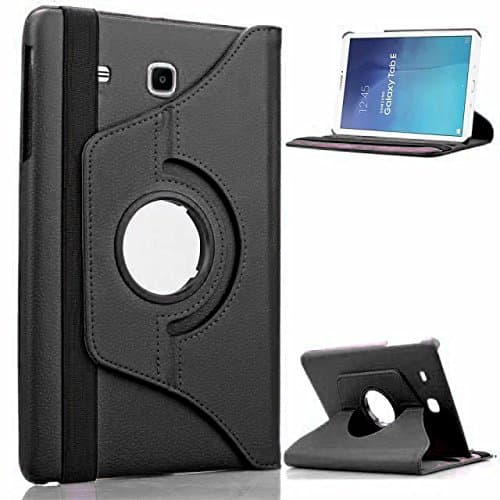 Image of 360 Rotate Case for Samsung Galaxy Tab E 9.6 (2015) T560 T561 Swivel Plain PU Leather Rotate Folio Case Stand Cover (Black)