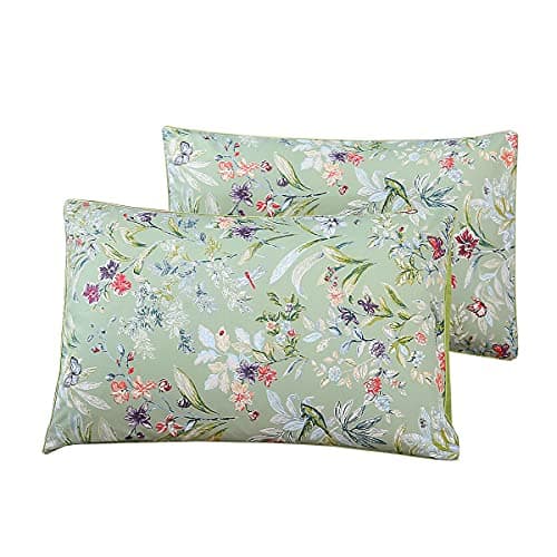 Image of Styho 100% Egyptian Cotton Floral Printed Pillow Cases 2 Pack Standard Size Pillow Cover for Hair and Skin(Grass green,50 x 75cm)