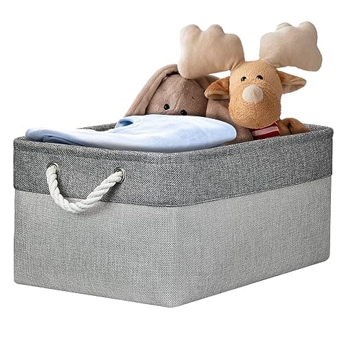 Image of PWVMWM Large Storage Box, Shelf Storage Baskets with Handles, Foldable Fabric Storage Baskets Home Organizer for Shelves Wardrobes Cupboards (41x31x21cm/1 Pack, Light Grey&Grey)