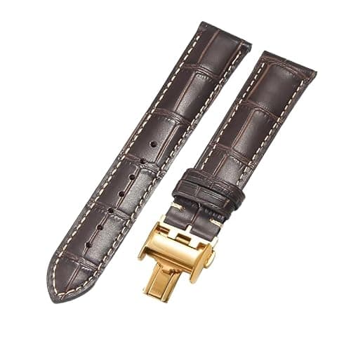 Image of ROUHO Premium Genuine Leather Watch Strap Replacement Watch Band with Quick Release Deployment Clasp for Longines La Grande Classique Master Elegant Heritage-Brown + Gold Buckle 19mm