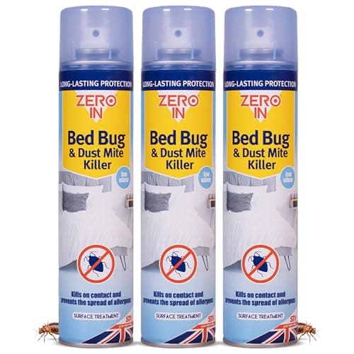 Image of Zero In Bed Bug & Dust Mite Killer – Bed Bug Spray for Mattress, Bed Frames & Furnishings - Fast-Acting Aerosol Surface Treatment for Immediate Results - Prevents Allergies - 300ml Multi Packs X3