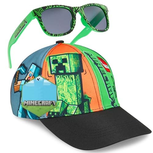 Image of Minecraft Sunglasses Baseball Cap Set Creeper Adjustable Boys Hat 100% UV Kids Sunglasses Holiday Accessories Gamer Gifts (6-14 Years, Multi)