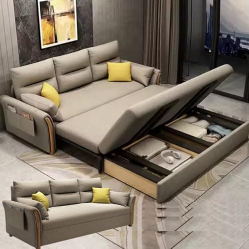 Image of UNICORN FURNITURE Convertible Sofa Bed King Size Pull Out Sofabed with Storage in Cotton Fabric, Tool-Free Assembly, Modern Reclining Sleeper Couch for Living Room, Guest Room & Small Spaces (Beige)
