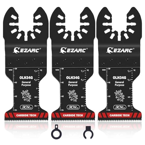 Image of EZARC Carbide Oscillating Saw Blades, Universal Multi Tool Blades, Quick Release for Metal, Nails, Wood, Plasterboard, PVC (3 Pieces)