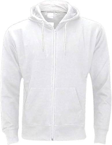 Image of Indigo Soul Mens Plain Fleece Zip UP Hoody Jacket Sweatshirt Hooded Hoodie Top Zipper Plus (M, White)