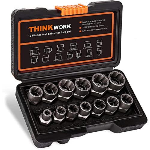 Image of THINKWORK Impact Bolt Extractor Set, 13-Piece Bolt & Nut Remover Set, Stripped Bolt Extractor Socket Set, Bolt Extractor Tool Set for Removing Damaged, Frozen, Rusted, Rounded-Off Bolts, Nuts & Screws