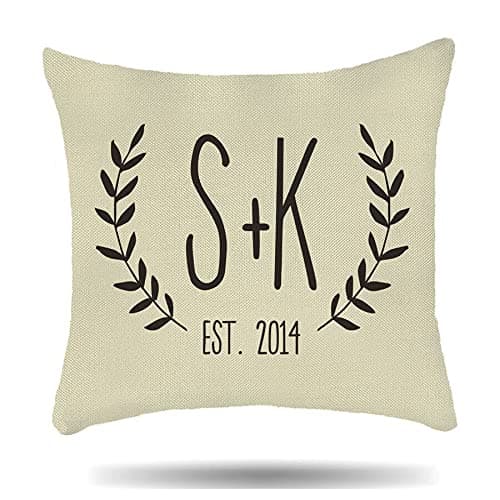 Image of Personalised Initial Monogram Cushion Cover Floral Printed, Add EST. Date - Wedding Gifts His & Hers, Engagement Gift For Couple Unique, Anniversary, Couples Gifts For Husband & Wife - Linen Style