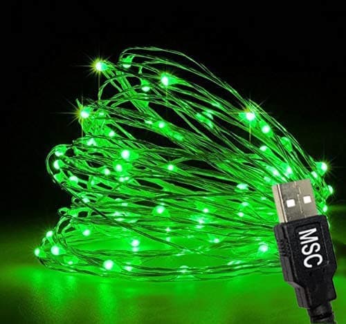 Image of MSC - 23ft / 7m - 70 Led's USB Powered LED Green Coloured String Fairy Lights On Copper Cable, Ideal for Christmas, Xmas, Party,Wedding,Decoration Green-USB-7m