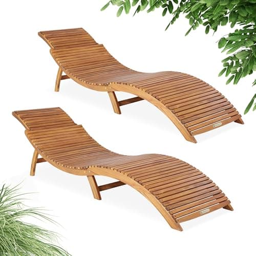Image of CASARIA® 2x ERGO Foldable Wooden Sunlounger | Ergonomic Design Garden Deck Chair | FSC®-Certified Acacia Wood | Portable Patio Furniture Sun Lounger Sunbed w/Adjustable Headrest