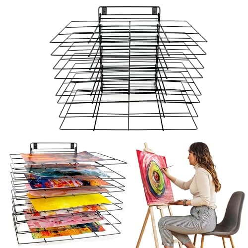 Image of ODOXIA Art Drying Rack For Classroom | Small Hangable Paint Drying Rack | 8 Removable Shelves | Canvas Art Storage With Screws | Stack For Painting, Drawings, And More
