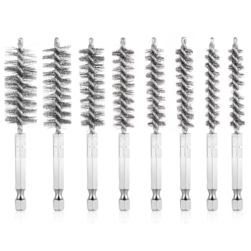 Image of 8 PcsWire Bore Brushes, Stainless Steel Drill Wire Brush Set, 1/4 inch Hex Shank Handle, Bore Wire Brushes for Cleaning Rust Removal, Power Drill Washing Polishing Tools