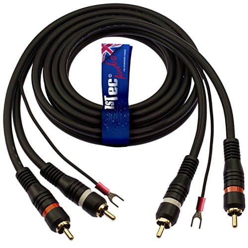 Image of 1STec 3m Vinyl Player Cable with Twin Red & White Moulded RCA Plugs Dedicated Earth Wire Shielded OFC Conductors stops Hum Humming Buzz Buzzing Feedback Noise from your HiFi speakers (3 Metre)