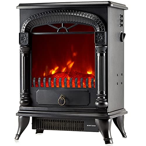 Image of NETTA Electric Fireplace Stove Heater with Log Wood Burner Effect - With Fire Flame Effect, Arch Design, Freestanding Portable, Wood Burning LED Light - 1750-1950 watts