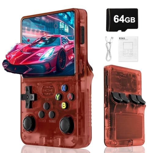 Image of Blidinner R36S Retro Handheld Video Game Console -With Linux System,3000mAh Battery,3.5 Inch Screen,64G TF Card,20000+ Classic Games,Portable Game Console for Present to Give Friends for Christmas-Red