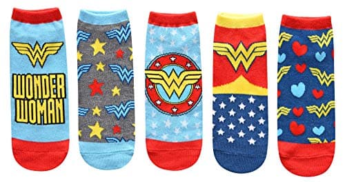 Image of Hyp DC Comics Wonder Woman Classic Juniors/Women's 5 Pack Low Cut Ankle Socks, multi-coloured, 4-10