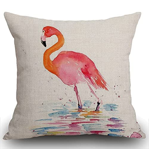 Image of Smooffly Watercolor Bird Flamingo Cushion Cover Outdoor Furniture Decorative Linen Square Double Sided Printing Pillow Cover for Home Office Sofa Couch Car Garden 45 x 45cm 18 x 18 inches