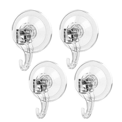 Image of Elegear Suction Hooks for Bathroom, 3Kg Heavy Duty Plastic Strong Vacuum Suction Cup, Reusable Sucker Hook for Shower Kitchen Window Front Door Hanging Towel Caps Bags Coats Xmas Wreath, 4 Pack, Clear