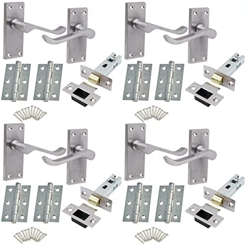 Image of EAI Victorian Scroll Door Handles Latch Pack - Satin Chrome - Pack of 4