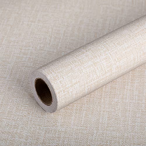 Image of Nuanchu Peel and Stick Wallpaper Textured Self Adhesive Wallpaper Linen Texture Faux Grasscloth Waterproof Squares Removable Wall Paper for Cabinet Bedroom Living Room Hotel, 11.8x118inch(Beige)