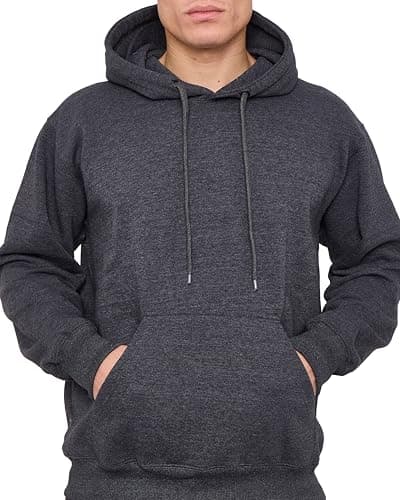 Image of LABEL APPAREL Mens Pullover Hoodie 300GSM Sweatshirt Plain Hoody Work Hooded Jumper Ribbed Cuff Long Sleeve Pull Over Heavy Blended Top Premium Adult Unisex, Charcoal, 4XL