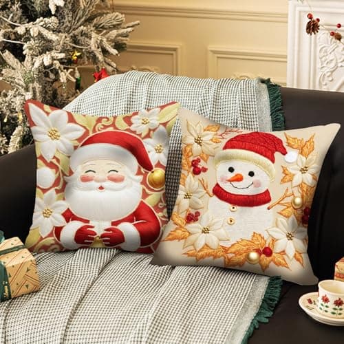 Image of BSITSSS 2 Pieces Christmas Cushion Covers, 45x45cm, Snowman Christmas Cushions, Xmas Cushion Covers Old Man, New CHRIstmas Pillows, ChristmasPillowCases for Holiday Xmas Decor