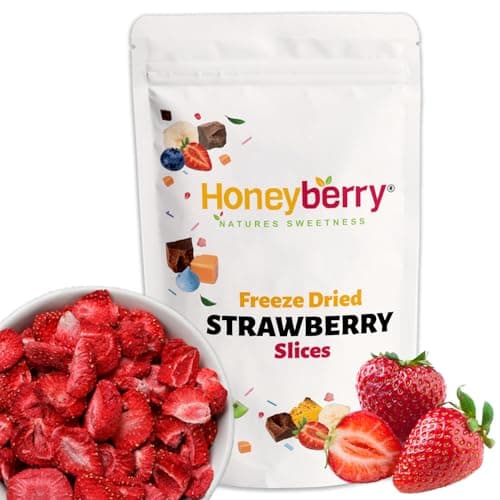 Image of Freeze Dried Strawberry Slices 50g - 100% Natural Healthy Dry Strawberry - Perfect for Snacking, as Cake Decorations and Cocktail Garnish - Dehydrated from Frozen Berry Fruits for Drinks and Snack