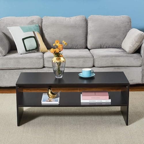 Image of Panana Coffee Table Living Room Furniture 2COLORS Rectangular Lower Shelf (Black)