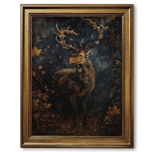 Image of Framed Majestic Stag Poster Canvas Print Art Vintage Rustic Wall Art Pictures Wall Decor Exquisite Home Decor Living Room Bedroom Apartment (Retro Framed,16L X24W)