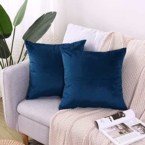 Image of CXTAI 2x Navy Blue Velvet Cushion Covers Decorative Square Throw Pillow Cover Pillowcase 18"x 18"45 x 45cm