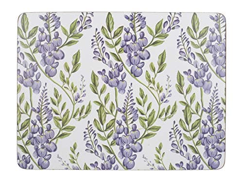 Image of Creative Tops Cork-Backed Medium Placemats / Table Mats with Printed 'Wisteria' Design, Rectangular, White, 30 x 23 cm, Set of 6